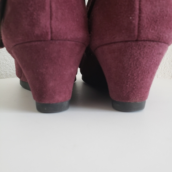 #Nine West Lina Women Burgundy Suede Wedges Booties - Picture 8 of 16